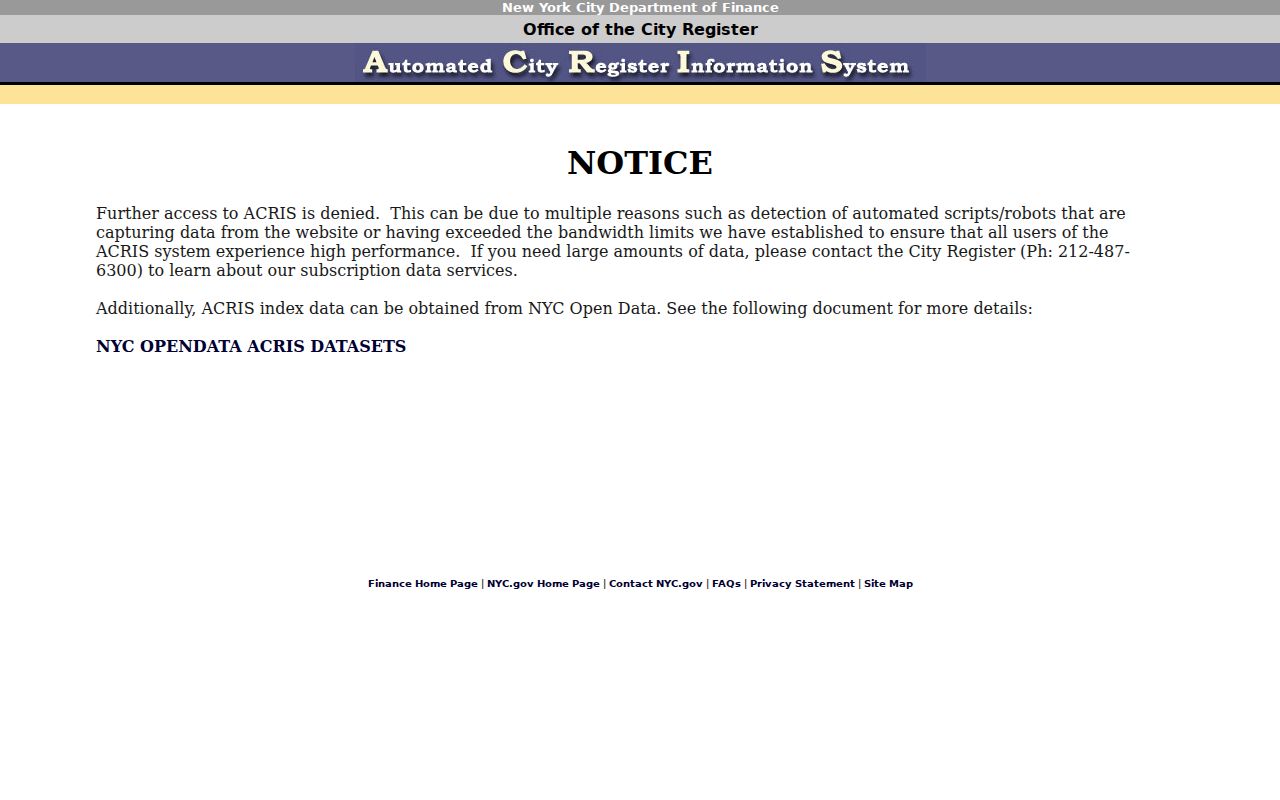 Queens previous residents ACRIS document search result controls